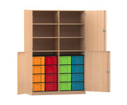 Flexeo® Schrank 16 grosse Boxen 6 Fächer Mittelwand 4 Halbtüren 1