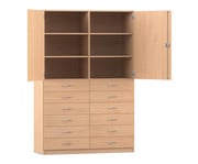 Flexeo® Schrank 12 grosse Schubladen 6 Fächer Mittelwand 2 Türen 1