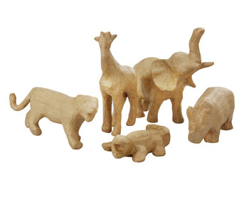 Pappmaché Tierset mit 5 Tierfiguren