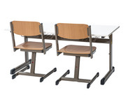 Zweier Schülertisch L Fuss höhenverstellbar mit Drahtkorbablagen 2