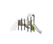 Spielgerät mit zwei Rutschen und Kletterbrücke 7