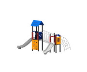 Spielgerät mit zwei Rutschen und Kletterbrücke 4