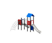 Spielgerät mit zwei Rutschen und Kletterbrücke 6