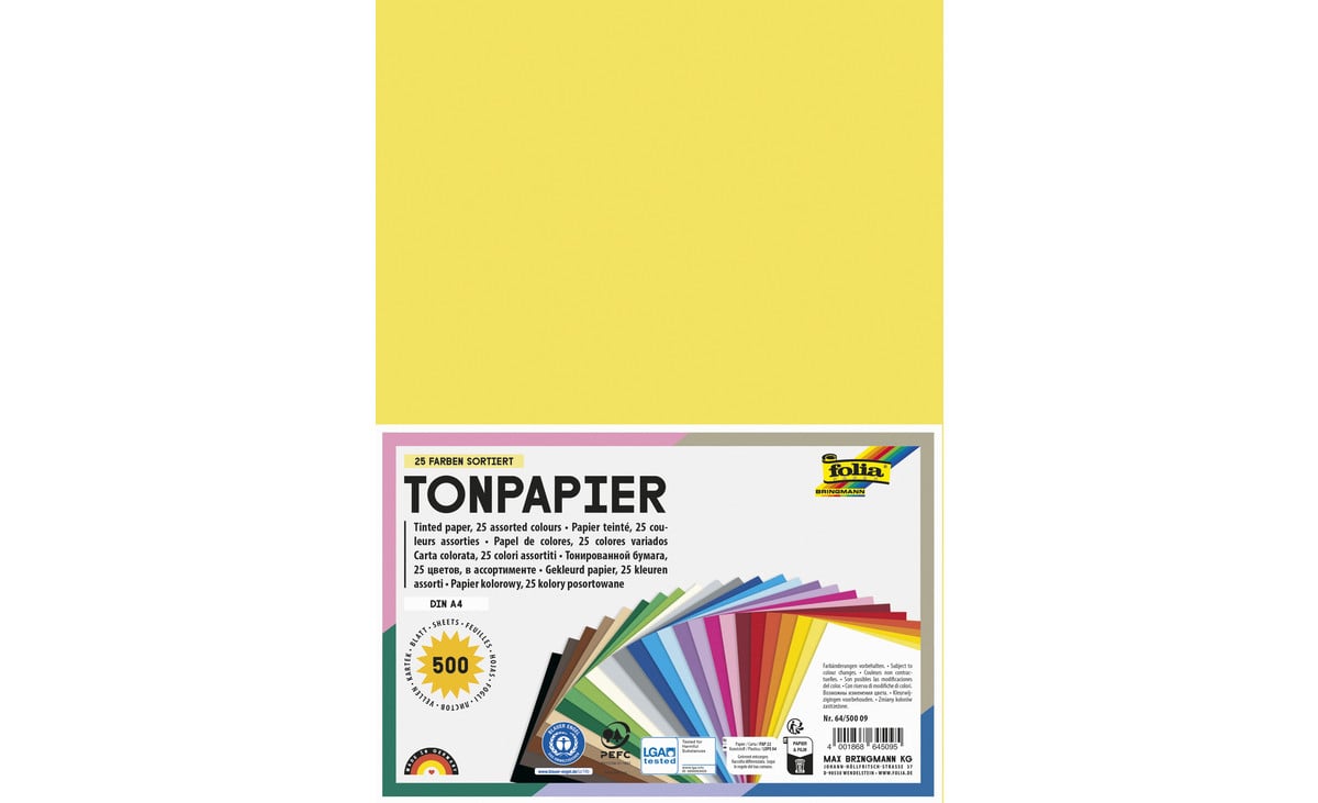 folia Tonpapier, 130 g/m², DIN A4, 500 Blatt, 25 Farben