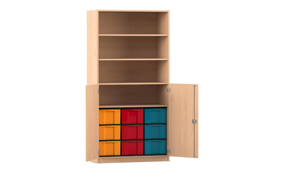Flexeo® Schrank, 9 grosse Boxen, 4 Fächer, 2 Halbtüren