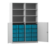 Flexeo® Schrank 16 grosse Boxen 6 Fächer Mittelwand 2 Halbtüren 6