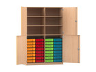 Flexeo® Schrank 32 kleine Boxen 6 Fächer Mittelwand 4 Halbtüren