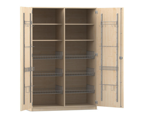 Flexeo® Sportschrank Gerätehaken 6 Gitterkörbe 4 Fächer oben