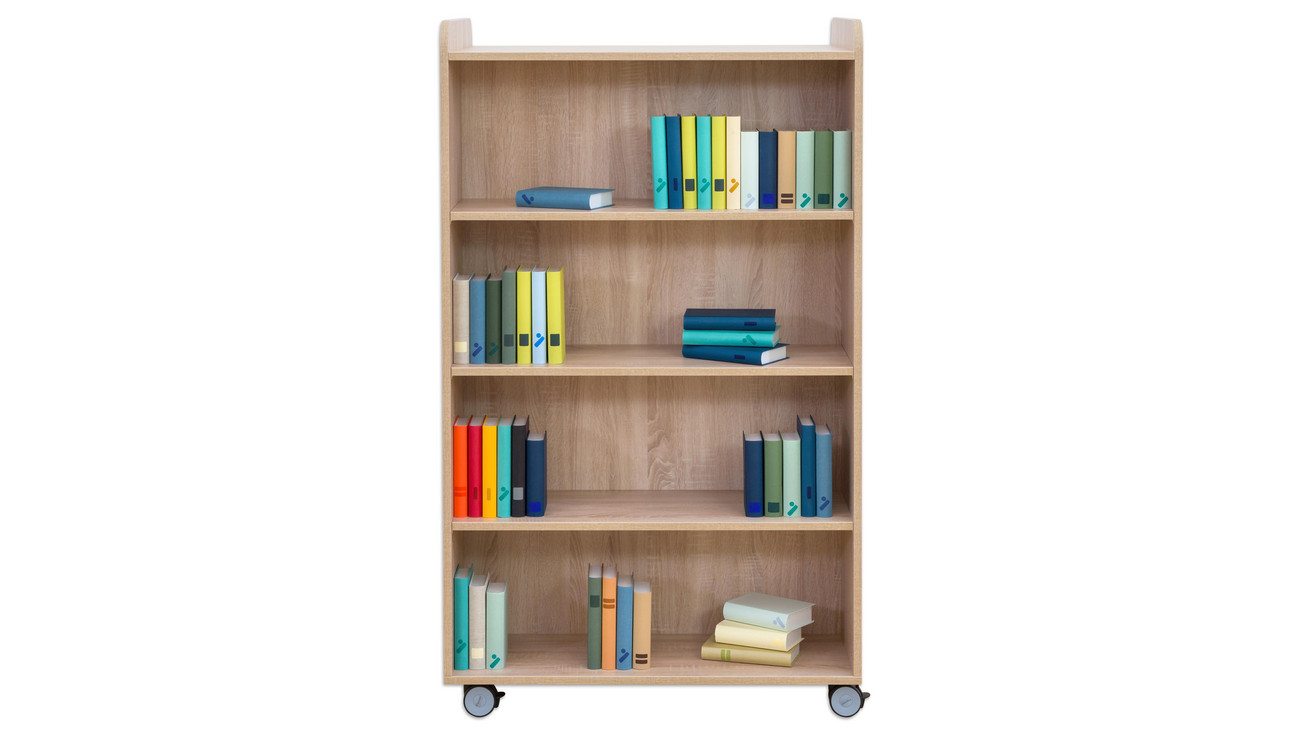Flexeo® Bücherwagen, oben 1 Ablagefach beidseitig je 3 Fachböden