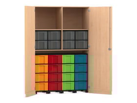 Flexeo® Garagenschrank, 2 Fächer, 4 Rollcontainer, 24 grosse Boxen