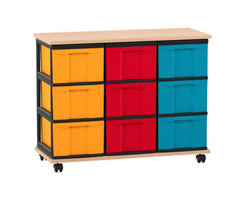 Flexeo® Fahrbares Containersystem mit Ablage 9 grosse Boxen