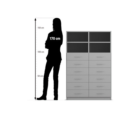 Flexeo® mittelhoher Schrank mit 12 kleinen Schubladen und 4 Fächern