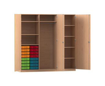 Flexeo® Schrankwand 16 kleine Boxen Garderobenstange 9 Fächer