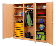 Flexeo® Schrankwand 16 kleine Boxen Garderobenstange 9 Fächer 2