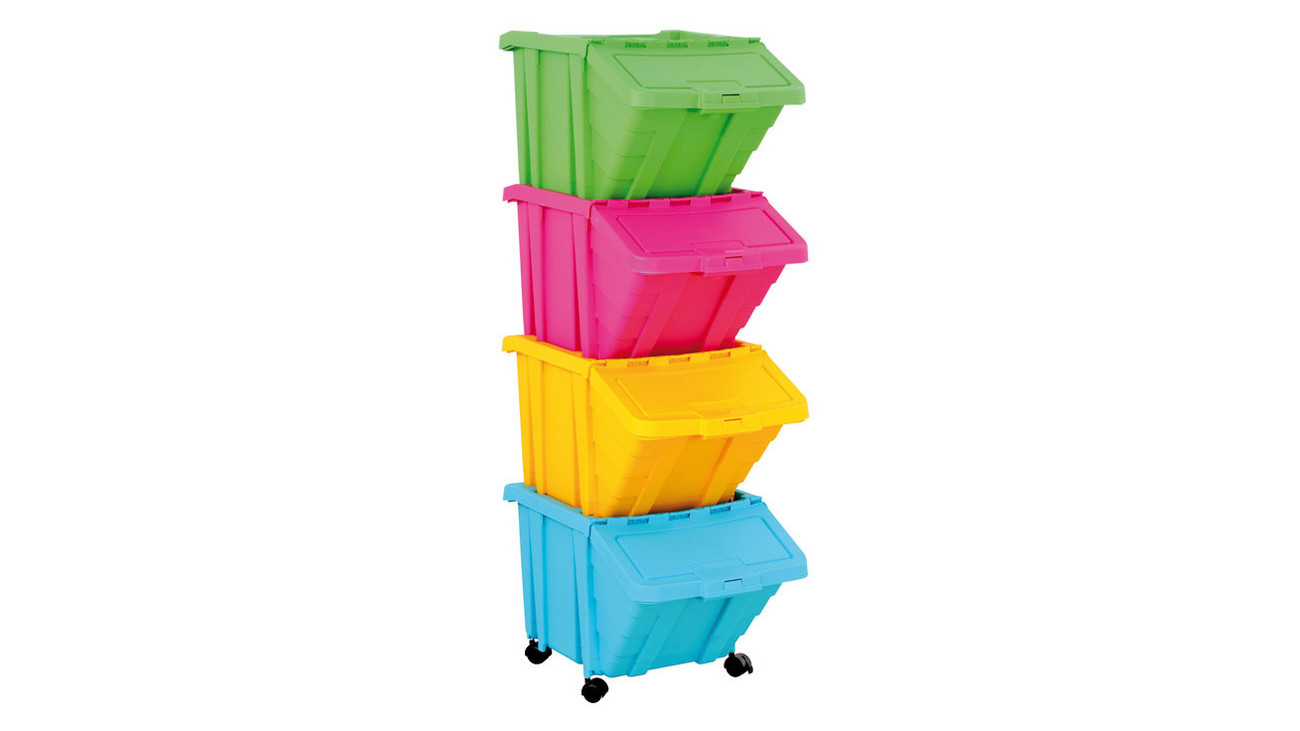 Grosse Stapelbox mit Klappdeckel in 4 Farben - betzold.ch