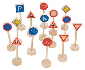 goki Verkehrszeichen aus Holz 15 tlg