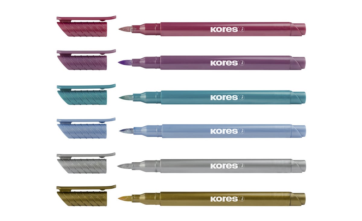 Kores® Fasermaler Style Brush Marker Metallic, 6 Stück