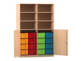 Flexeo® Schrank, 16 grosse Boxen, 6 Fächer, Mittelwand, 2 Halbtüren