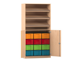 Flexeo® Schrank, 3 Schrägablagen, 12 grosse Boxen, 2 Halbtüren