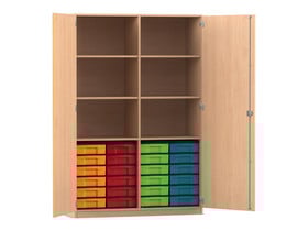 Flexeo® Schrank, 24 kleine Boxen, 6 Fächer, Mittelwand, 2 Türen