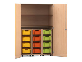 Flexeo® Garagenschrank PRO, 3 Rollcontainer, 12 Boxen Gr. M, 2 Fächer