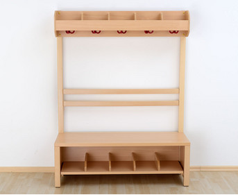 Garderobenbank Schuhgestell aus Holz für 4 Kinder
