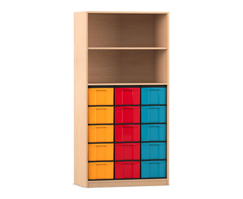 Flexeo® Regal 3 Reihen 15 grosse Boxen 2 Fächer oben