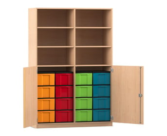 Flexeo® Schrank 16 grosse Boxen 6 Fächer Mittelwand 2 Halbtüren