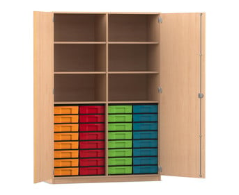 Flexeo® Schrank 32 kleine Boxen 6 Fächer Mittelwand 2 Türen