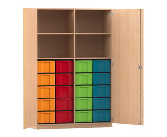 Flexeo® Schrank 20 grosse Boxen 4 Fächer Mittelwand 2 Türen