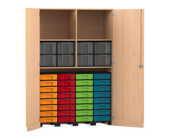 Flexeo® Garagenschrank 2 Fächer 4 Rollcontainer 32 kleine und 8 grosse Boxen