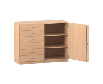 Flexeo® Schrank 6 kleine Schubladen 3 Fächer rechts 1 Tür Breite 126 4 cm