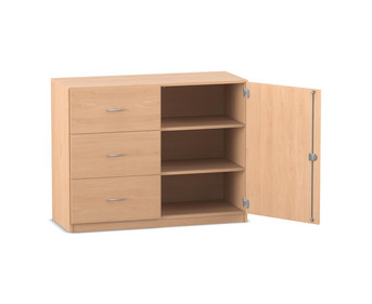 Flexeo® Schrank 3 grossen Schubladen 3 Fächer rechts 1 Tür Breite 126 4 cm