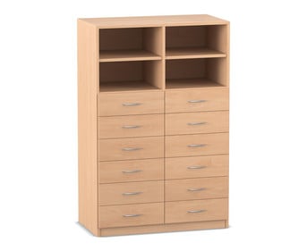 Flexeo® Schrank 12 kleine Schubladen 4 Fächer Mittelwand Breite 94 4 cm