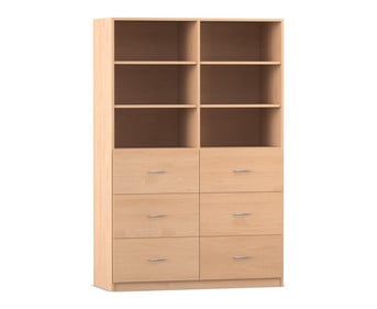 Flexeo® Schrank 6 grosse Schubladen 6 Fächer Mittelwand Breite 126 4 cm