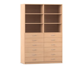 Flexeo® Schrank 12 kleine Schubladen 6 Fächer Mittelwand Breite 126 4 cm