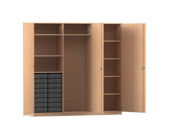 Flexeo® Schrankwand 16 kleine Boxen Garderobenstange 9 Fächer