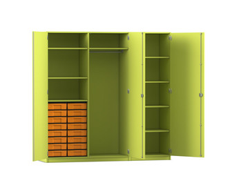 Flexeo® Schrankwand 16 kleine Boxen Garderobenstange 9 Fächer
