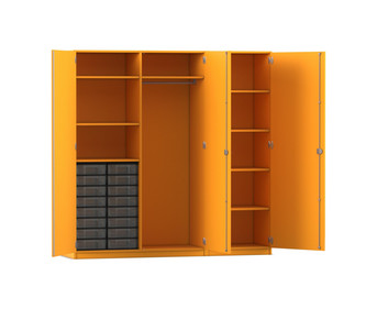 Flexeo® Schrankwand 16 kleine Boxen Garderobenstange 9 Fächer
