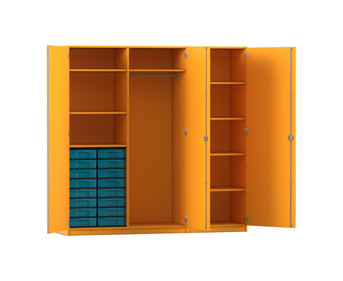 Flexeo® Schrankwand 16 kleine Boxen Garderobenstange 9 Fächer