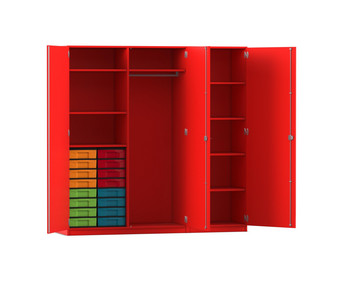 Flexeo® Schrankwand 16 kleine Boxen Garderobenstange 9 Fächer