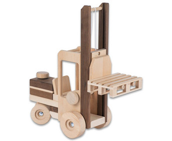 goki Holzfahrzeug Gabelstapler natur