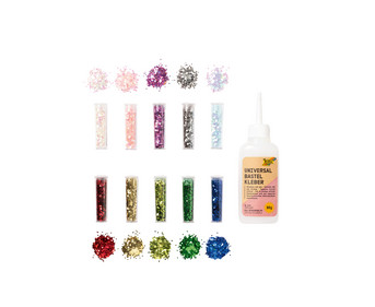 Bio Glitter Set Flocken 10 Dosen + 1 Deko Kleber