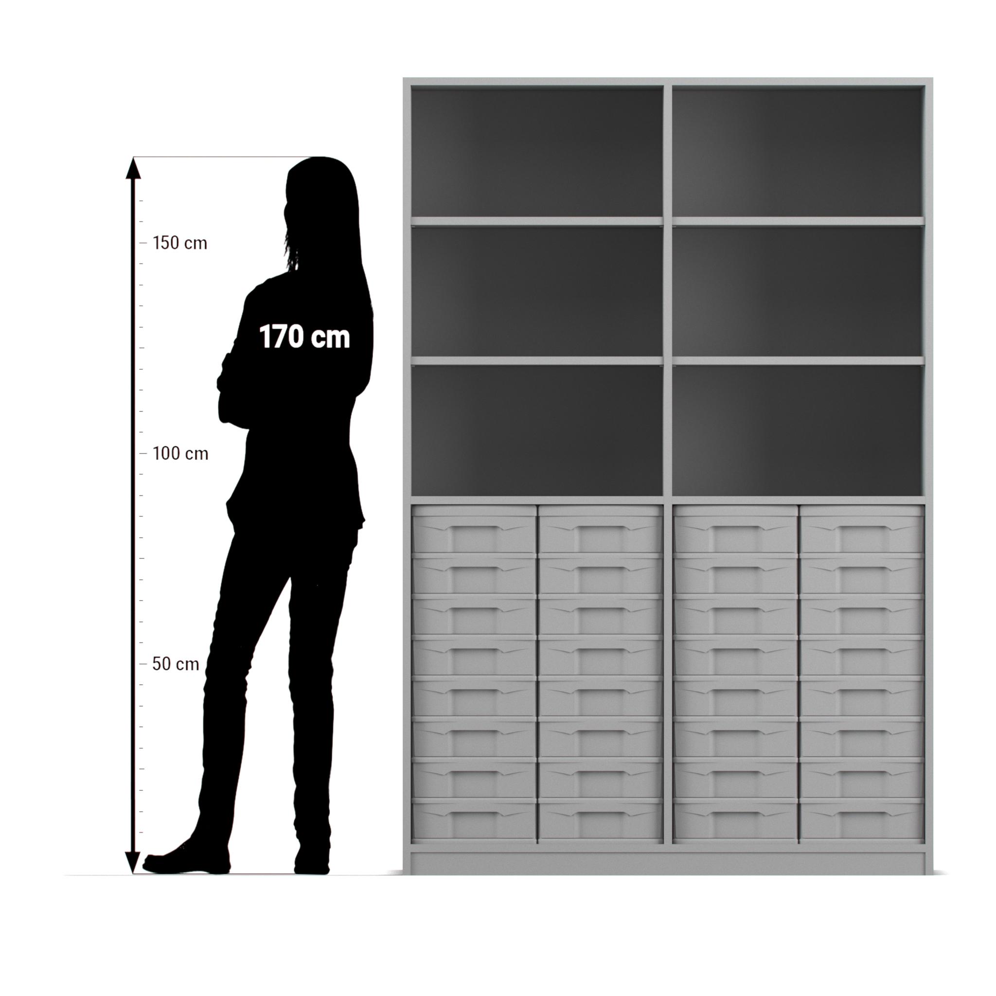 Flexeo® Regal, 6 Fächer, 32 kleine Boxen H x B: 190 x 126,4 cm - betzold.ch