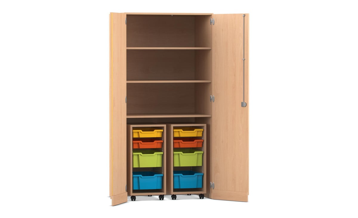 Flexeo® Garagenschrank PRO, 2 Rollcontainer, 8 Boxen Gr. S und M, 3 Fächer