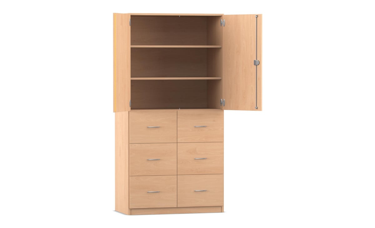 Flexeo® Schrank, 6 grosse Schubladen, 3 Fächer, 2 Türen